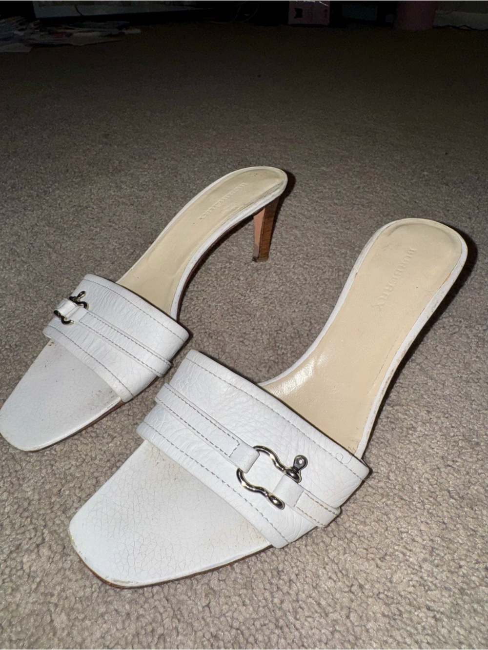 Burberry White Women's Slide Heel Sandals with Silver Accent